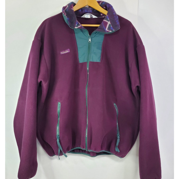 Vintage Columbia Jacket Mens XL Burgundy/Green Aztec Fleece Full Zip Made in USA